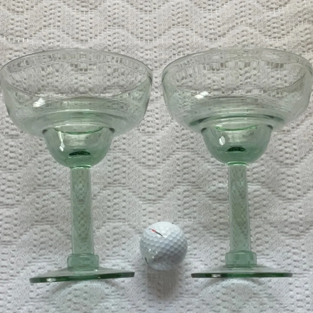 Large Margarita Glasses Set of 2 Green Glass